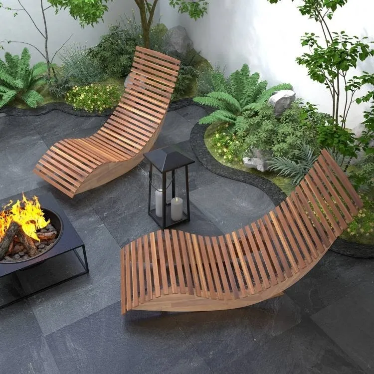 Outdoor Ergonomic Patio Wooden Rocking Chair Lounger - 360 lbs Max Weight - Image 3