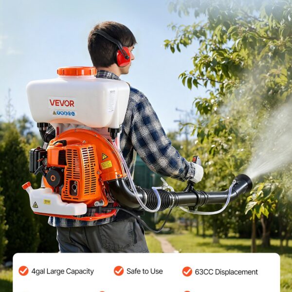 Backpack Fogger Sprayer, 63CC 3HP Engine, Gas Powered Fogger Sprayer with 4 Gallon Tank, Powder and Liquid Mister Duster System for Effective Fleas Ticks Critters Control, Gardening & Farming