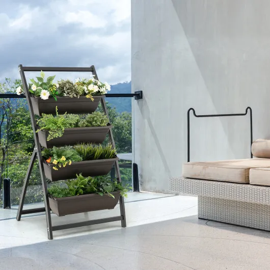 Costway 4-Tier Vertical Raised Garden Bed with 4 Containers and Drainage Holes-S - Image 2
