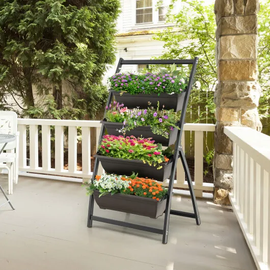 Costway 4-Tier Vertical Raised Garden Bed with 4 Containers and Drainage Holes-S - Image 3