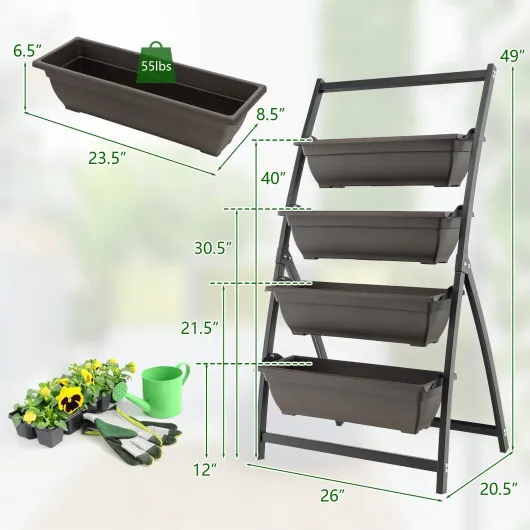Costway 4-Tier Vertical Raised Garden Bed with 4 Containers and Drainage Holes-S - Image 4