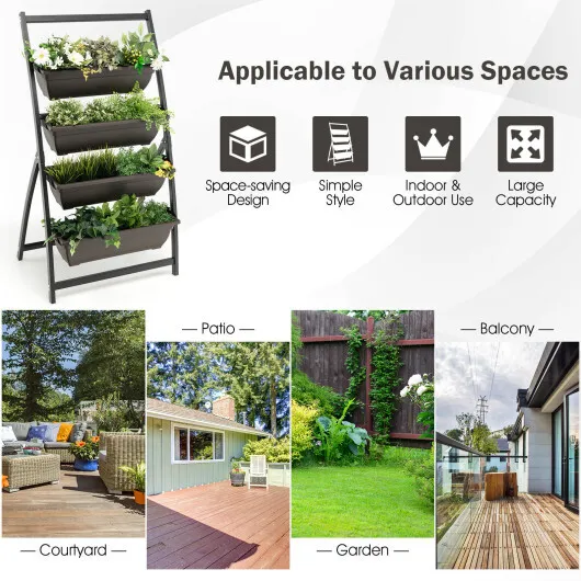 Costway 4-Tier Vertical Raised Garden Bed with 4 Containers and Drainage Holes-S - Image 5