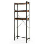 Costway Over The Toilet Storage Rack with Hooks and Adjustable Bottom Bar-Rustic Brown - Color: Rustic Brown