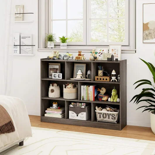 Costway 3-Tier Open Bookcase 8-Cube Floor Standing Storage Shelves Display Cabinet-Gray - Image 2