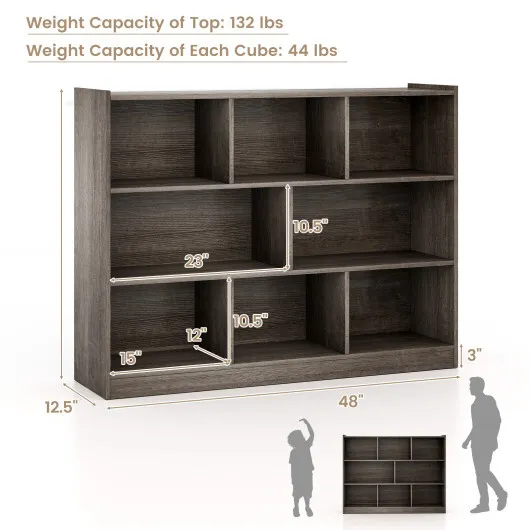 Costway 3-Tier Open Bookcase 8-Cube Floor Standing Storage Shelves Display Cabinet-Gray - Image 3