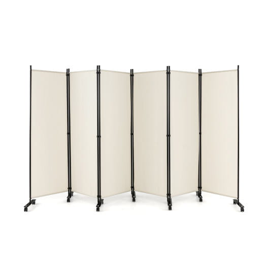 Walmart_JV10725WH_copy.jpg Costway 6 Panel 5.7 Feet Tall Rolling Room Divider on Wheels-White - Image 1