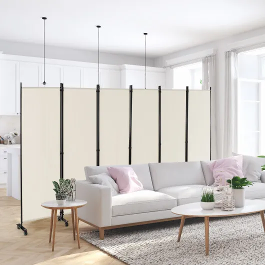 Costway 6 Panel 5.7 Feet Tall Rolling Room Divider on Wheels-White - Image 2
