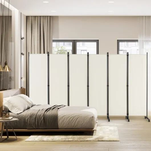 Costway 6 Panel 5.7 Feet Tall Rolling Room Divider on Wheels-White - Image 3