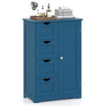 Costway Free-Standing Wooden Cabinet with 4 Drawers and Door Cabinet-Blue