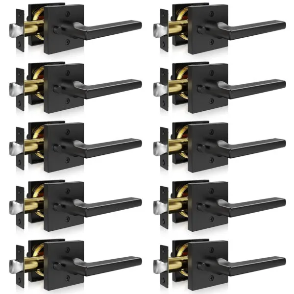 Privacy Door Handle, 10 Pack Matte Black Door Lever, Left or Right Handing Reversible Lever with Keyless Lock, 45?&deg; Rotation to Open, Universal Square Interior for Bedroom and Bathroom Doors