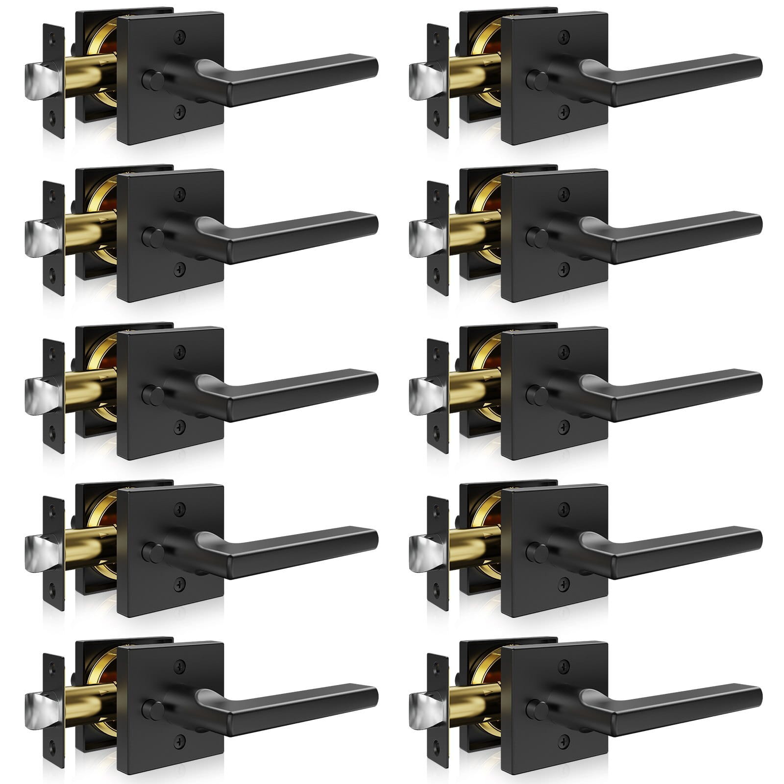 YSMJSBSFX10J873ECV0-2.jpg Privacy Door Handle, 10 Pack Matte Black Door Lever, Left or Right Handing Reversible Lever with Keyless Lock, 45?° Rotation to Open, Universal Square Interior for Bedroom and Bathroom Doors - Image 1