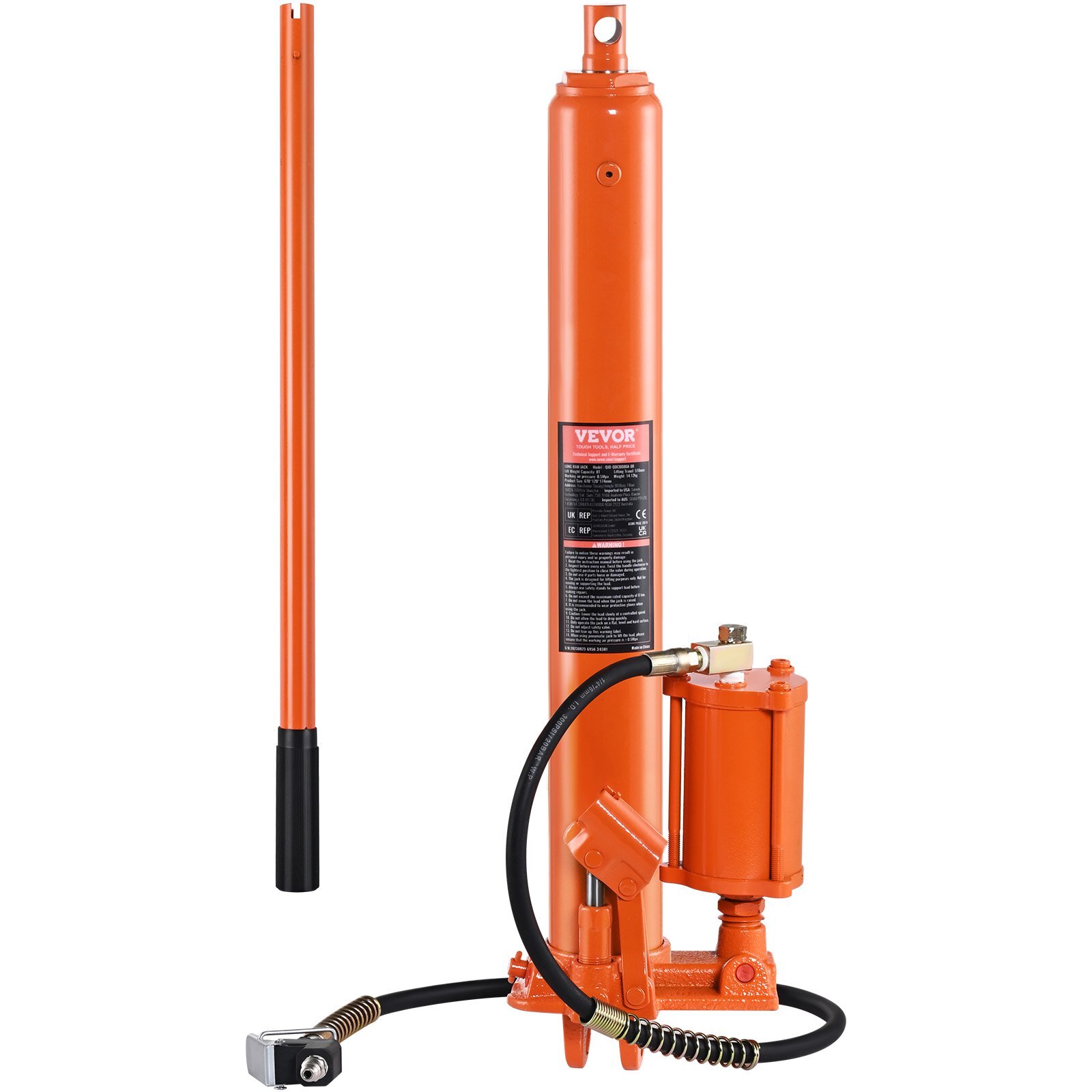ZZSQJDUXJ8TD0RVEZV0-2.jpg Hydraulic Long Ram Jack, 8 Ton Engine Hoist Cylinder with Air Pump and Single Piston Pump, Hydraulic Ram Cylinder Clevis Base for Engine Lift Hoists, Garage/Shop Cranes, Mechanical, Farm - Image 1