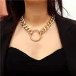 Hoop Pendant Chunky Chain Design Punk Fashion Costume Necklace - Golden