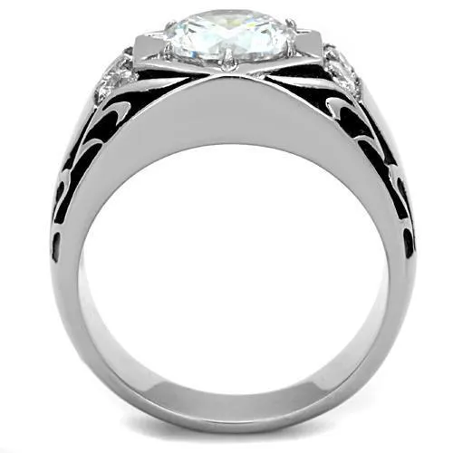 TK1606 - High polished (no plating) Stainless Steel Ring with AAA Grade CZ  in Clear - Image 6