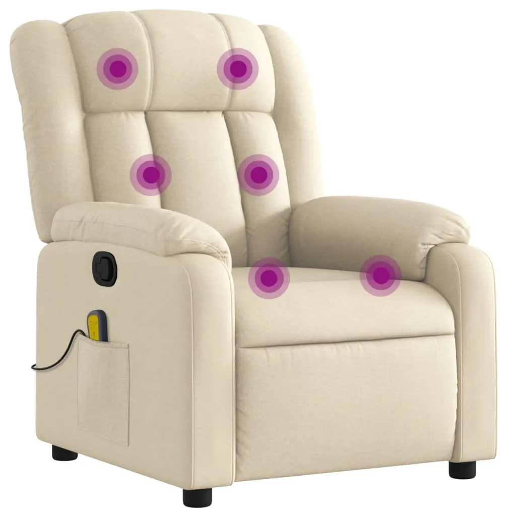 Massage Recliner Chair Cream Fabric - Image 2