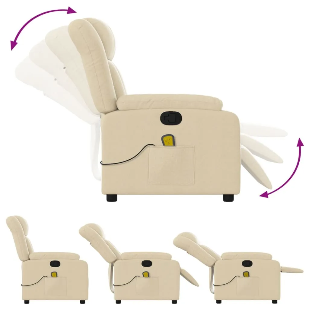 Massage Recliner Chair Cream Fabric - Image 5