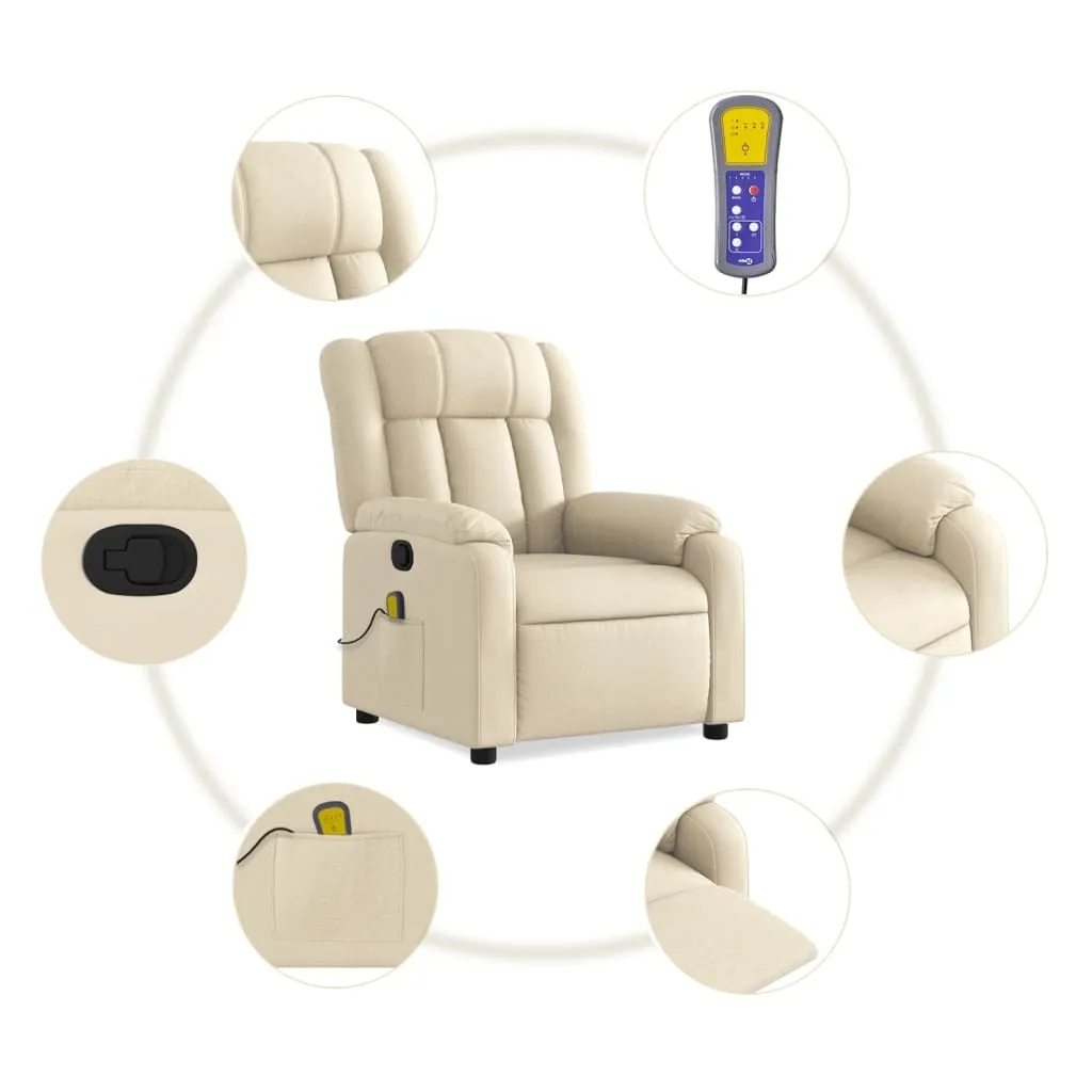 Massage Recliner Chair Cream Fabric - Image 6