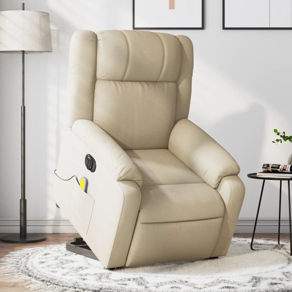 3206239.jpg Electric Stand up Massage Recliner Chair Cream Fabric - Image 1