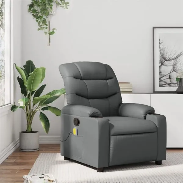 Massage Recliner Chair Grey Faux Leather