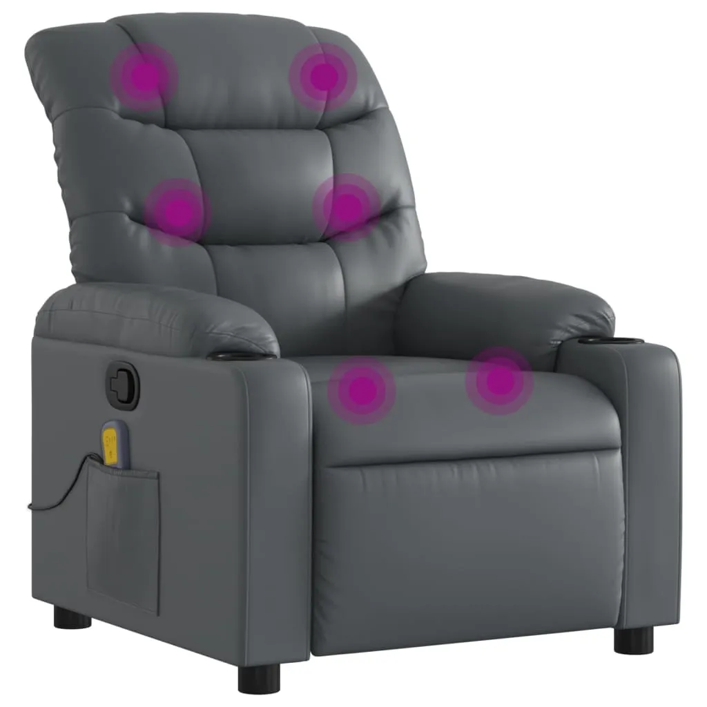 Massage Recliner Chair Grey Faux Leather - Image 2