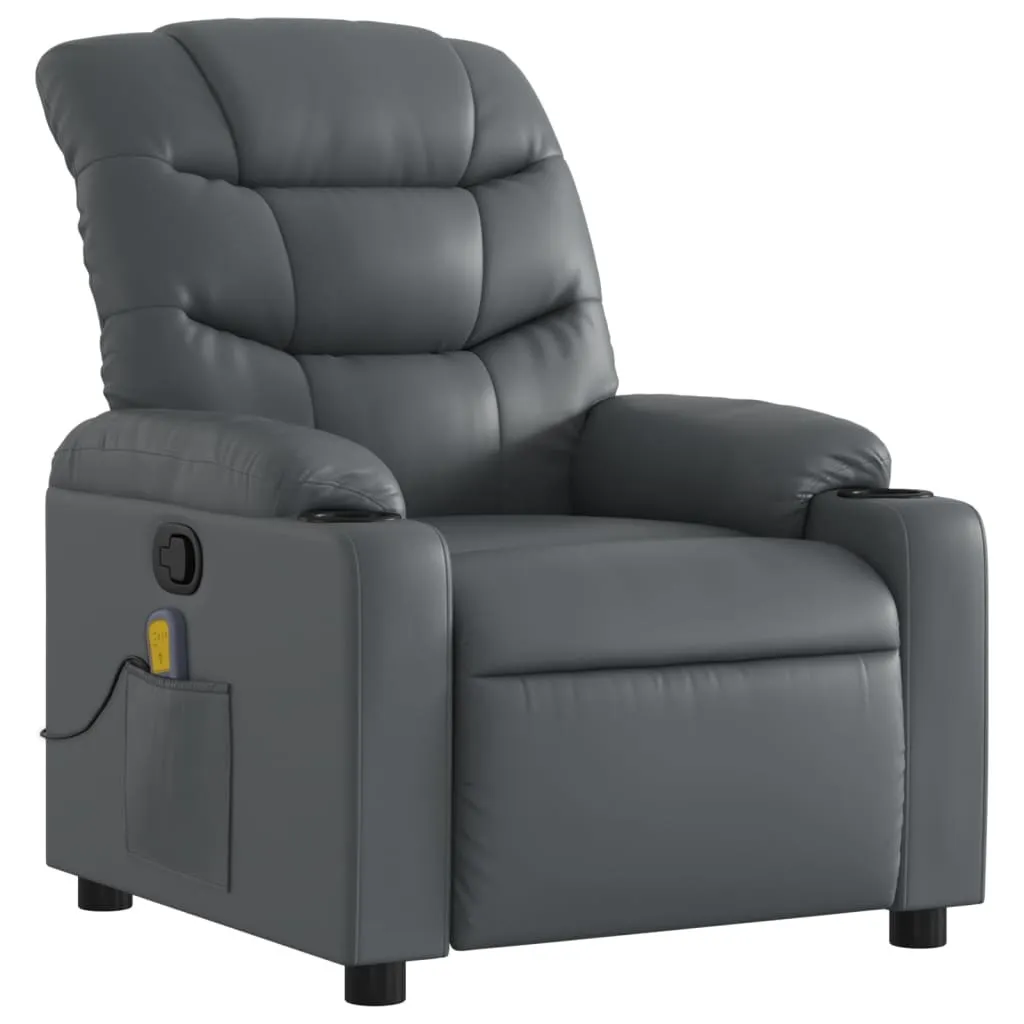 Massage Recliner Chair Grey Faux Leather - Image 3