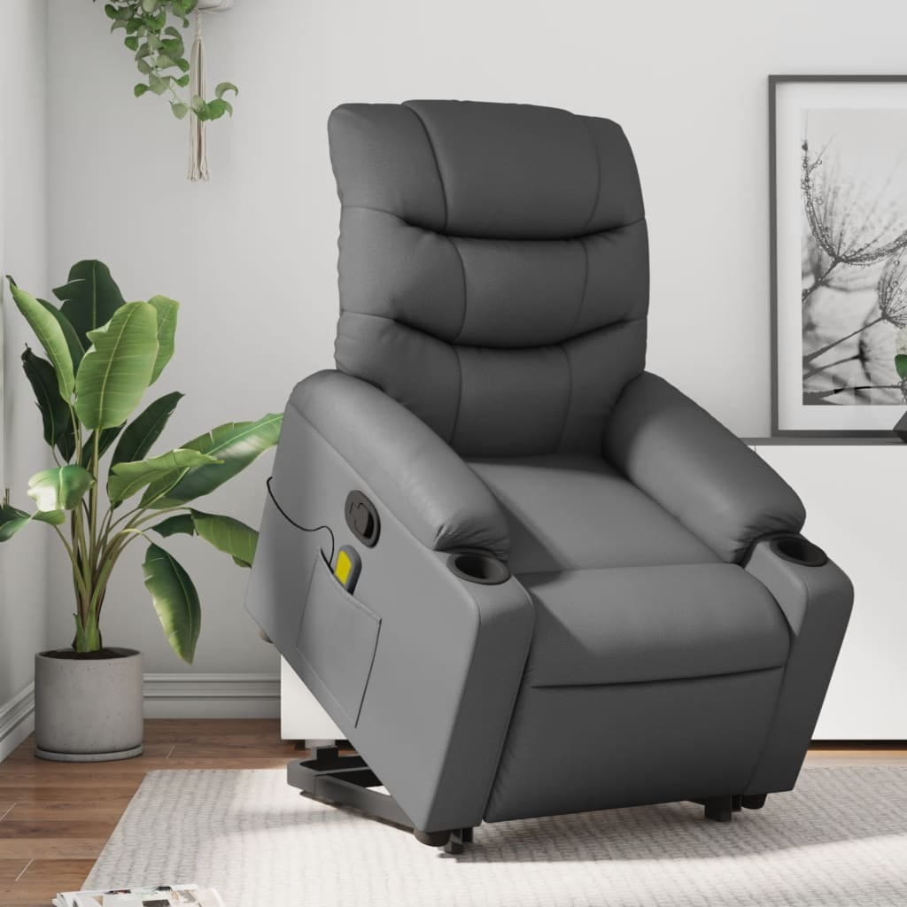3206911-1.jpg Stand up Massage Recliner Chair Gray Faux Leather - Image 1