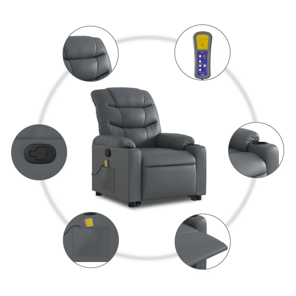Stand up Massage Recliner Chair Gray Faux Leather - Image 7