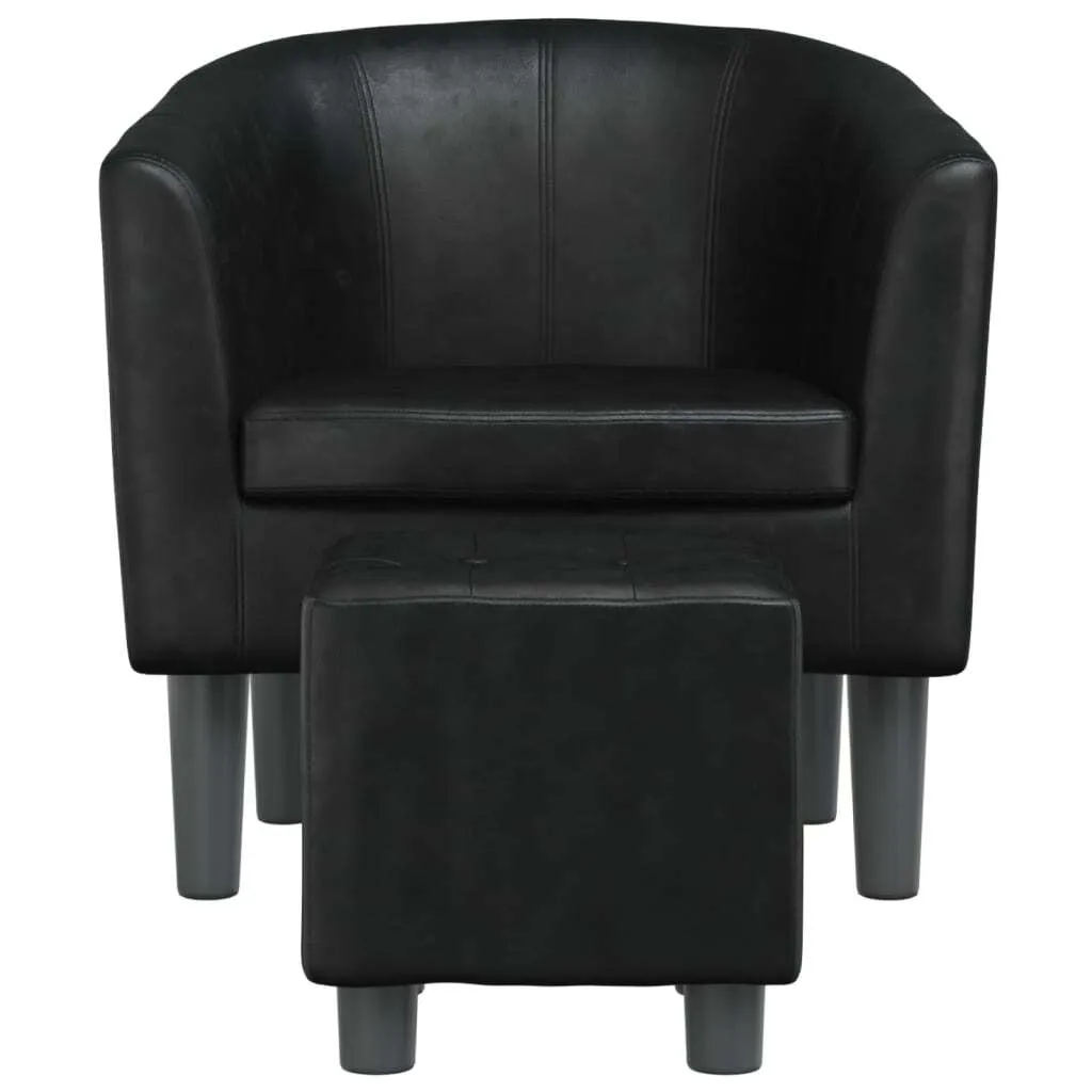 Tub Chair with Footstool Black Faux Leather - Image 3