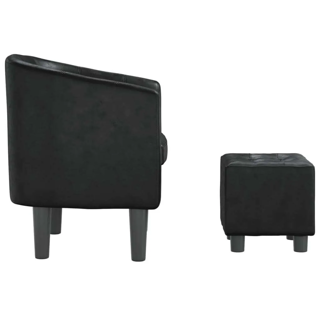 Tub Chair with Footstool Black Faux Leather - Image 4