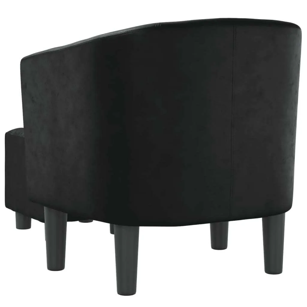 Tub Chair with Footstool Black Faux Leather - Image 5