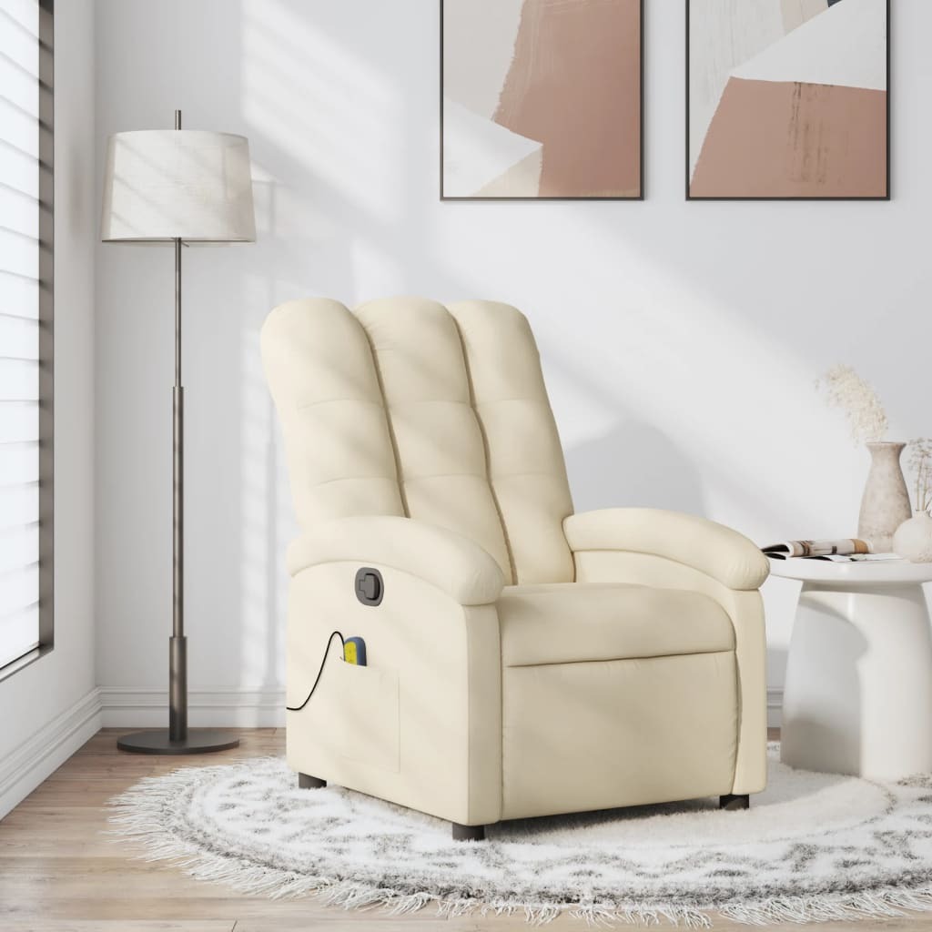 371748.jpg Massage Recliner Chair Cream Fabric - Image 1
