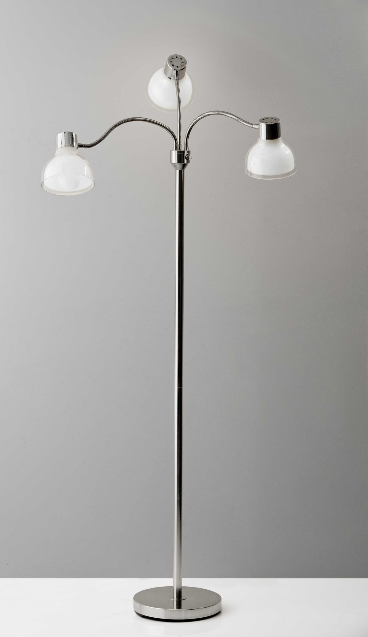 69" Nickel Three Light Tree Floor Lamp with White Bowl Shade - Image 2
