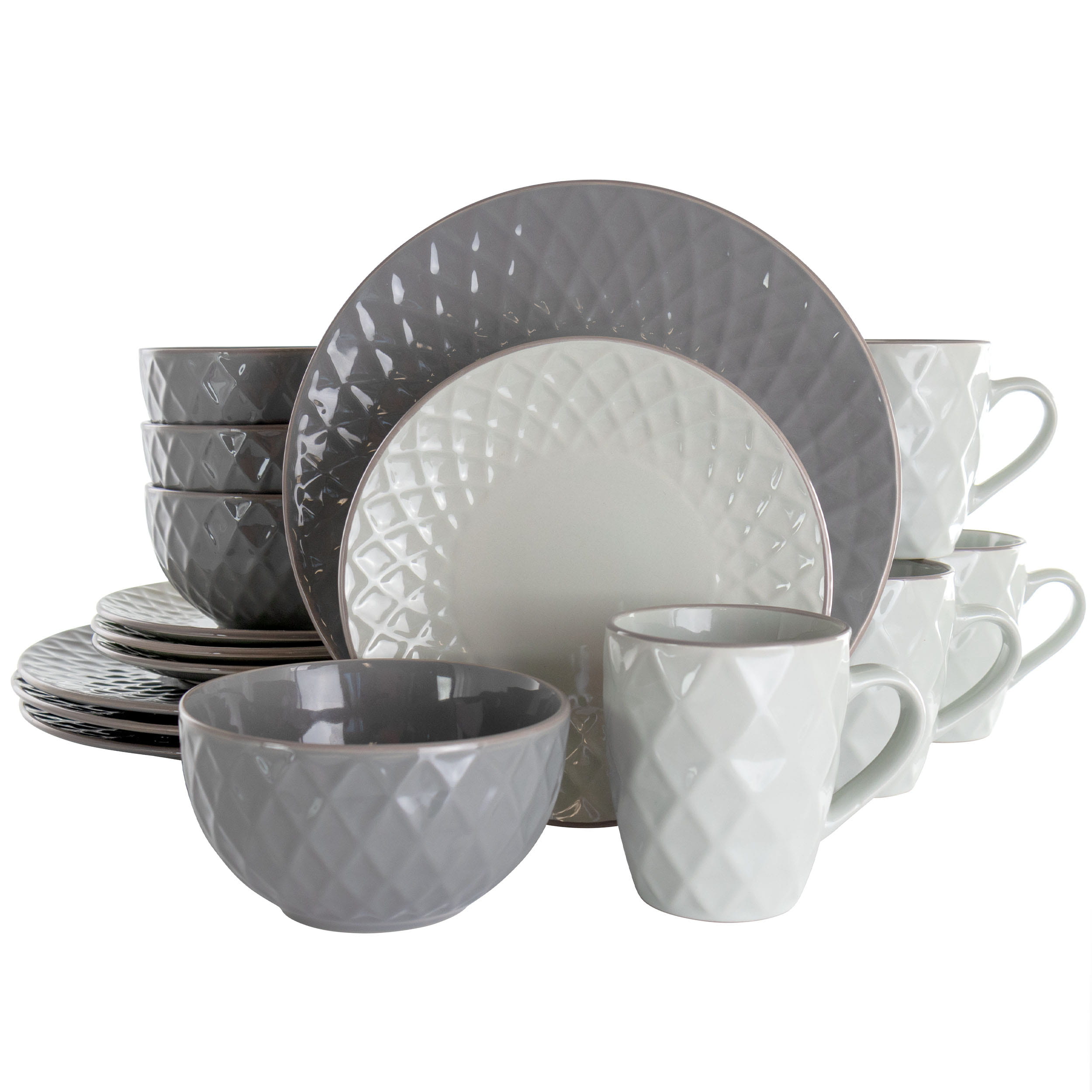 EL-TAHITIANDIAMOND.jpg Elama Tahitian Diamond 16 Piece Stoneware Dinnerware Set in Slate and Pearl - Image 1