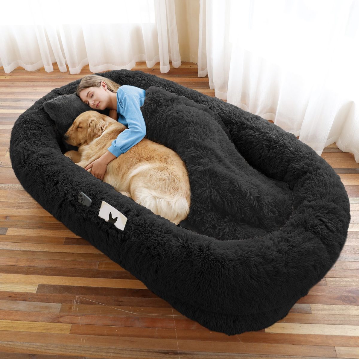 Human Dog Bed, Large Size Fits You and Pets, Washable Faux Fur Dog Bed for People Doze Off, Napping Orthopedic Dog Bed, Present Plump Pillow, Blanket, Strap - Image 19