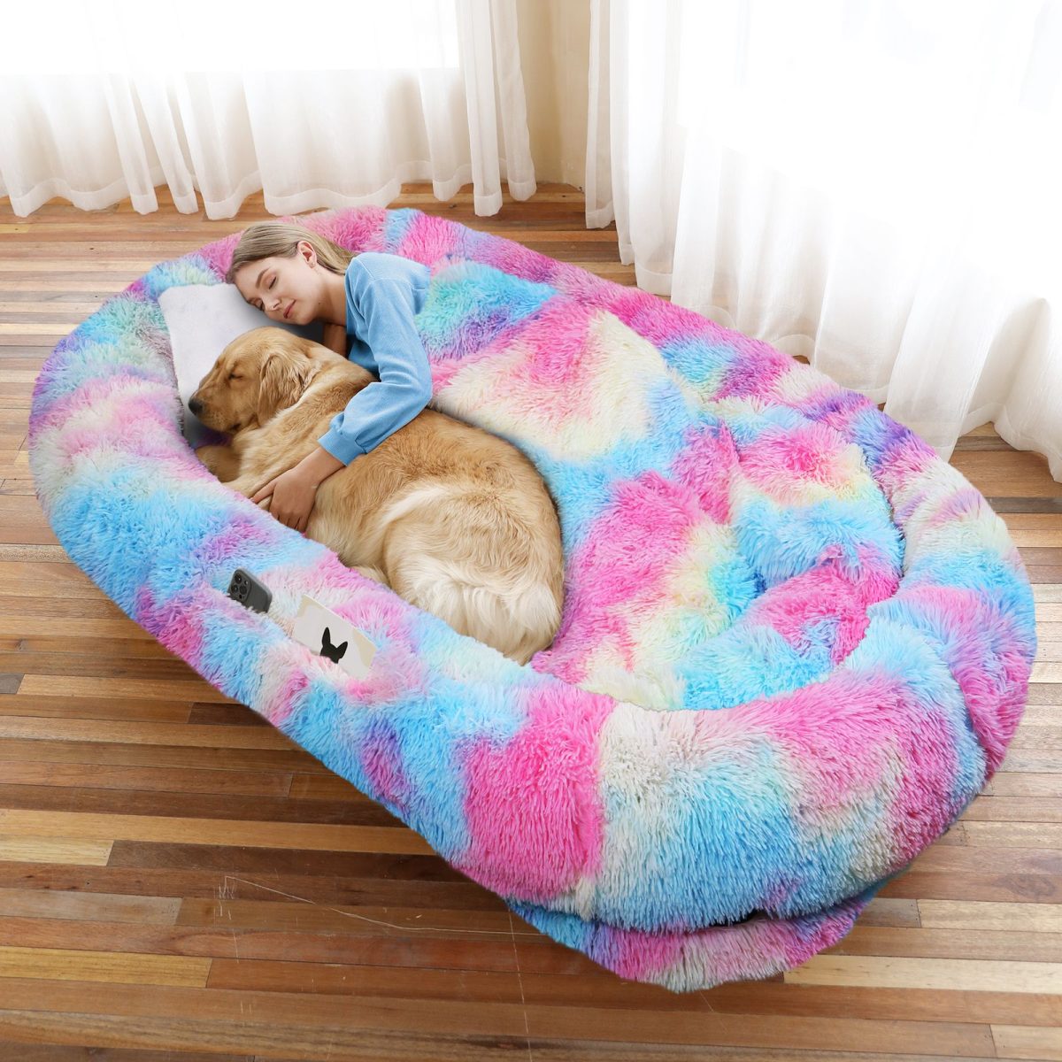 Human Dog Bed, Large Size Fits You and Pets, Washable Faux Fur Dog Bed for People Doze Off, Napping Orthopedic Dog Bed, Present Plump Pillow, Blanket, Strap - Image 58