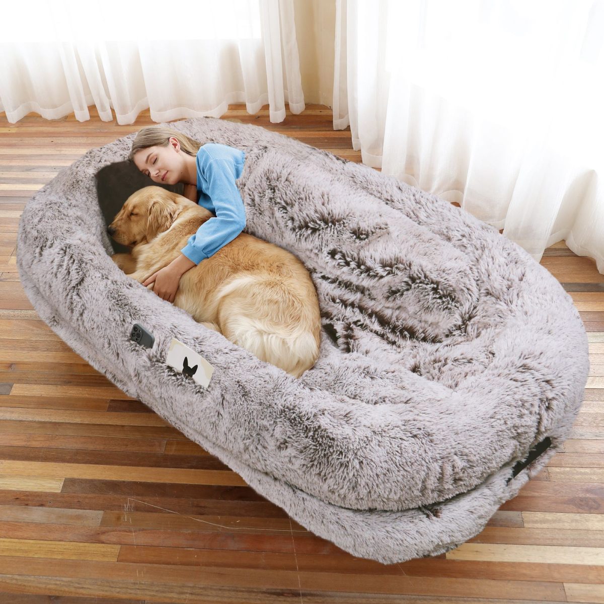 Human Dog Bed, Large Size Fits You and Pets, Washable Faux Fur Dog Bed for People Doze Off, Napping Orthopedic Dog Bed, Present Plump Pillow, Blanket, Strap - Image 22