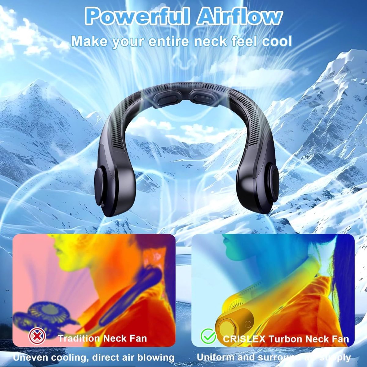 Portable Neck Fan that Blow Cold Air, LED Display, Rechargeable Hands-Free Wearable Cooling Personal Fan, 5 Speed, Neck Support, Bladeless Neck Air Conditioner, Gifts for Women/Men, Hot Flashes - Image 8