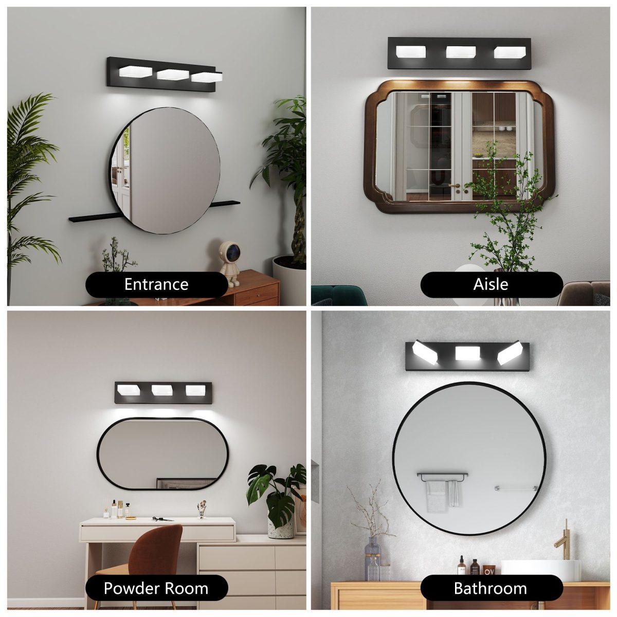 LED Modern Bathroom Vanity Light Fixtures (3-Light, 20-Inch), Matte Black Modern Acrylic Bathroom Wall Lighting Fixtures Over Mirror (Cool White 6000K) - Image 3