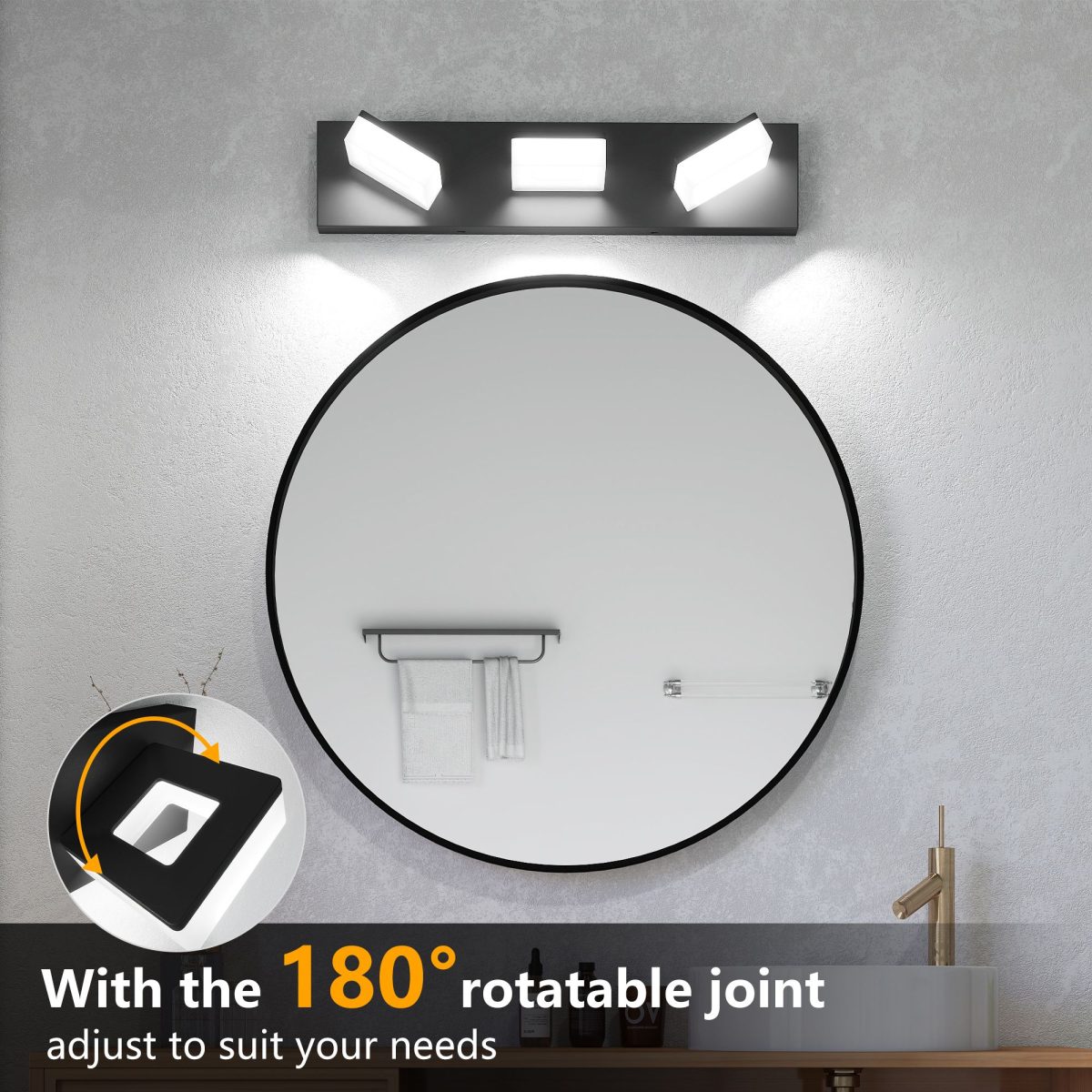 LED Modern Bathroom Vanity Light Fixtures (3-Light, 20-Inch), Matte Black Modern Acrylic Bathroom Wall Lighting Fixtures Over Mirror (Cool White 6000K) - Image 4