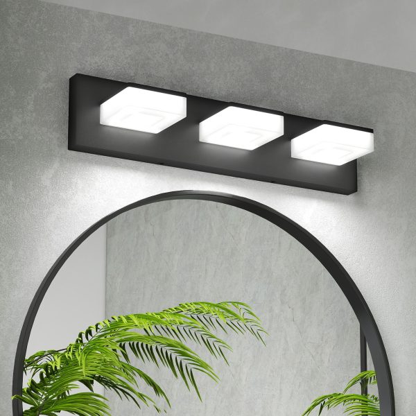 LED Modern Bathroom Vanity Light Fixtures (3-Light, 20-Inch), Matte Black Modern Acrylic Bathroom Wall Lighting Fixtures Over Mirror (Cool White 6000K)