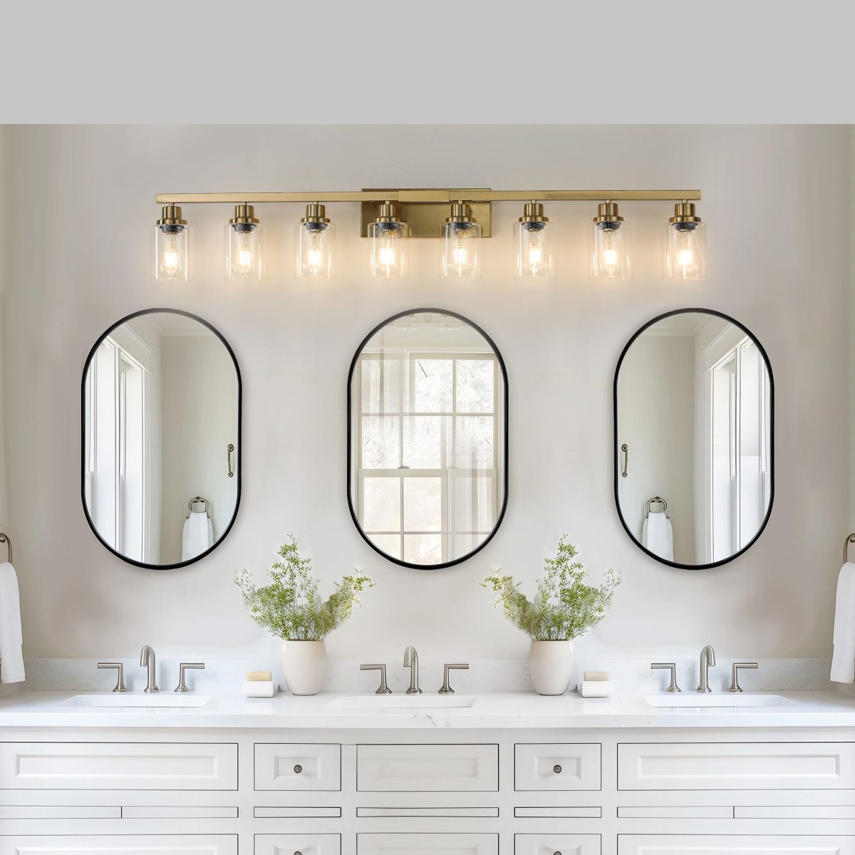 51" Golden 8-Light Vanity Light with Clear Glass Shades, Modern Iron Metal Bathroom Wall Fixture for Mirror, Ideal for Bathroom and Dressing Table (No Bulbs) - Image 2