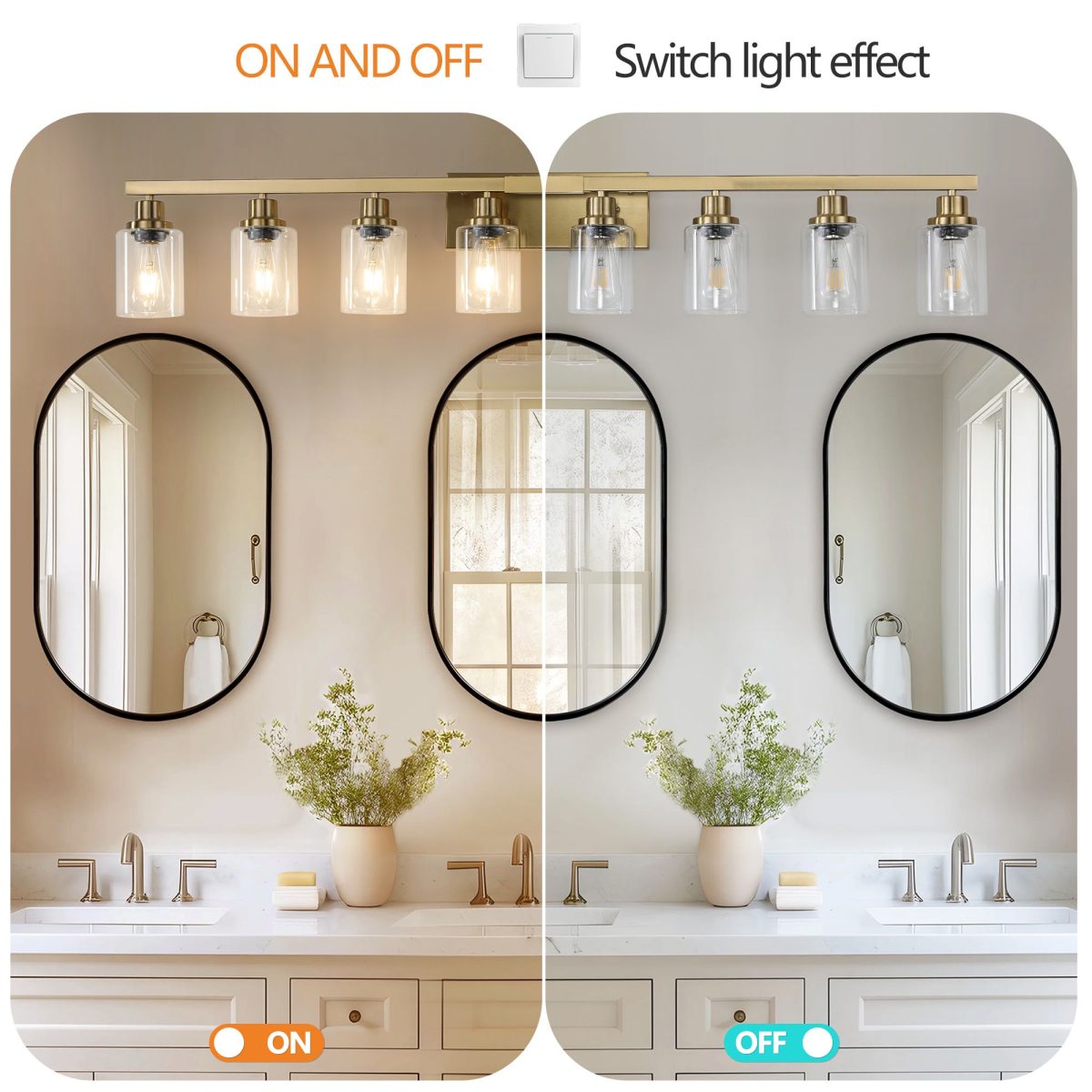 51" Golden 8-Light Vanity Light with Clear Glass Shades, Modern Iron Metal Bathroom Wall Fixture for Mirror, Ideal for Bathroom and Dressing Table (No Bulbs) - Image 7