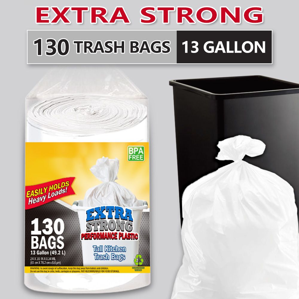 d01027hpdhw.jpg 130 Bags 13 Gallon Expandable Heavy-Duty Plastic Multipurpose Disposable Garbage Bags-Super Strong, Leak-Resistant, And Odor-Proof For Bedroom, Kitchen, Living Room, Outdoor, And Toilet - Image 1