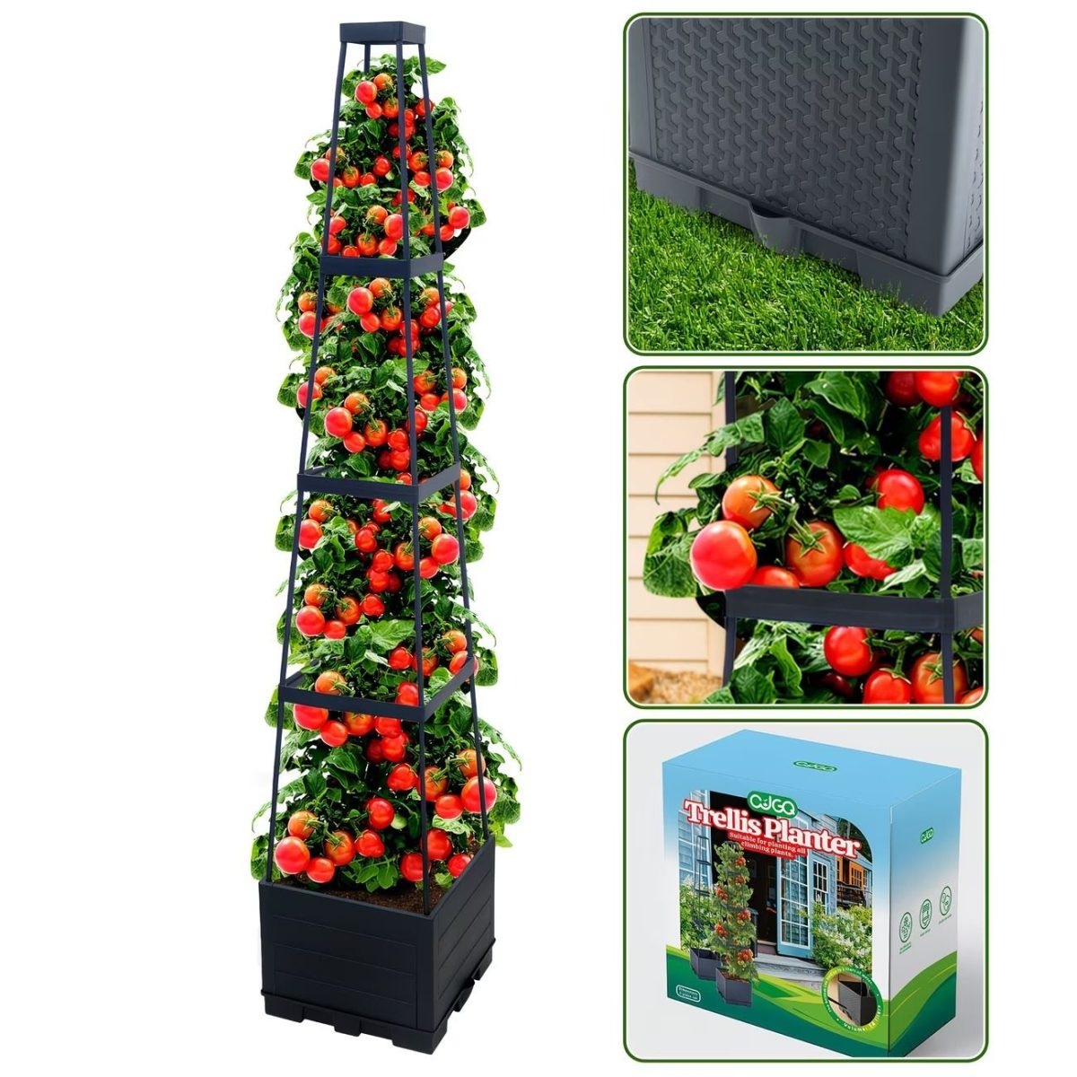 2-Pack 44.8" Self-Watering Tomato Planter with Trellis – Heavy-Duty Indoor & Outdoor Raised Garden Box, Built-in Trapezoid Climbing Grid for Tomatoes, Vegetables & Vining Plants - Image 5