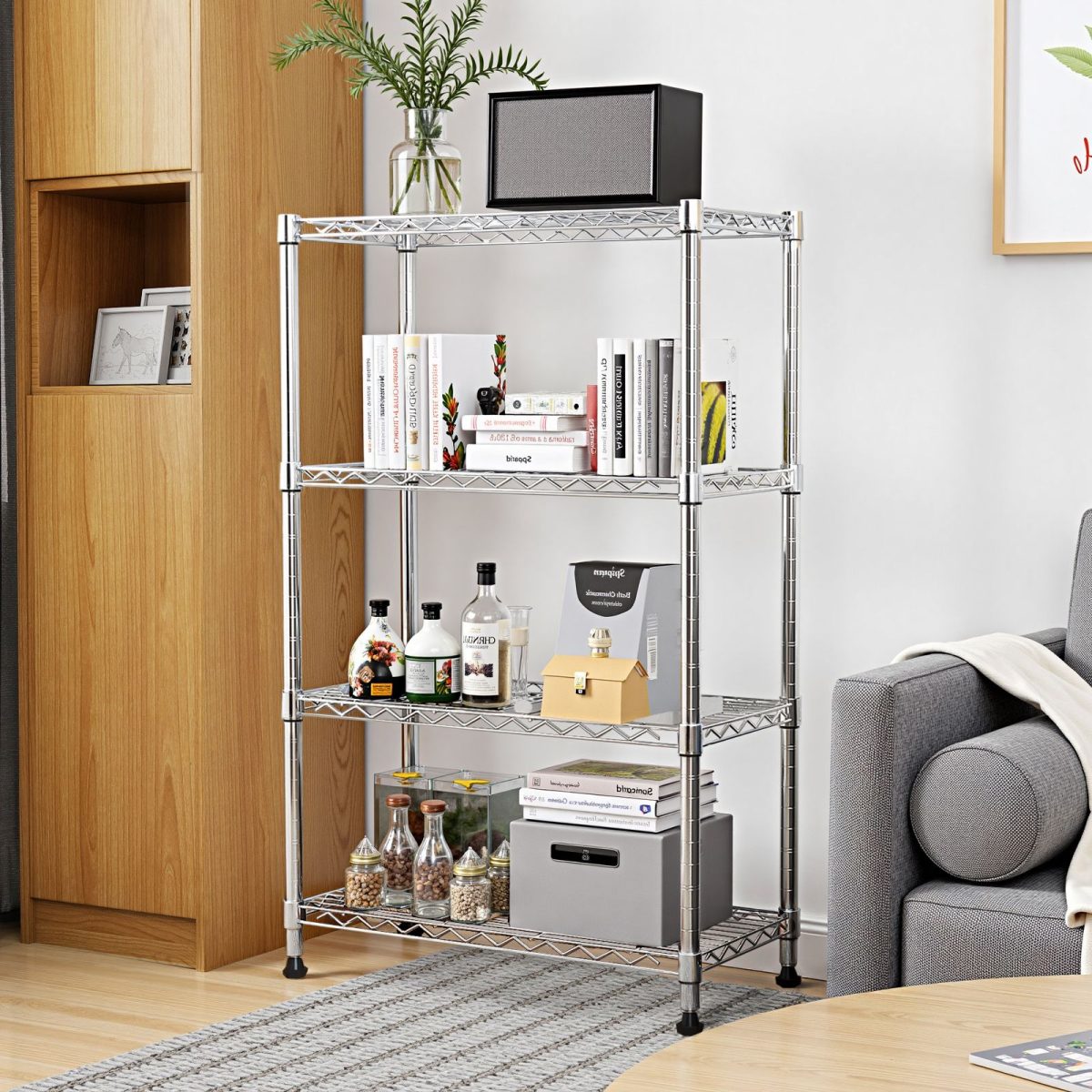 1000 lbs Storage Shelving 4-Tier Utility Shelving Unit Steel Organizer Wire Rack for Home,Kitchen,Office,Chrome (13.7" D x 23.6" W x 53.4" H) - Image 2