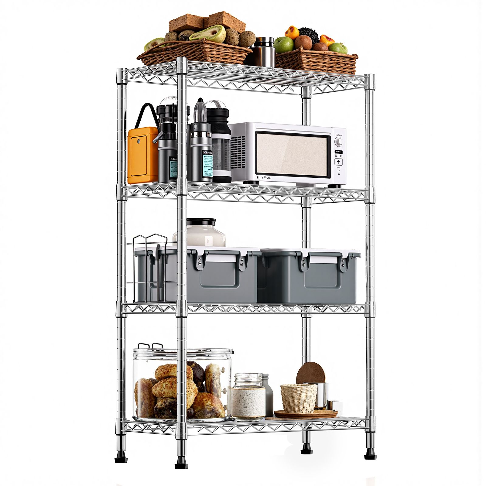 d01027hx01y.jpg 1000 lbs Storage Shelving 4-Tier Utility Shelving Unit Steel Organizer Wire Rack for Home,Kitchen,Office,Chrome (13.7" D x 23.6" W x 53.4" H) - Image 1