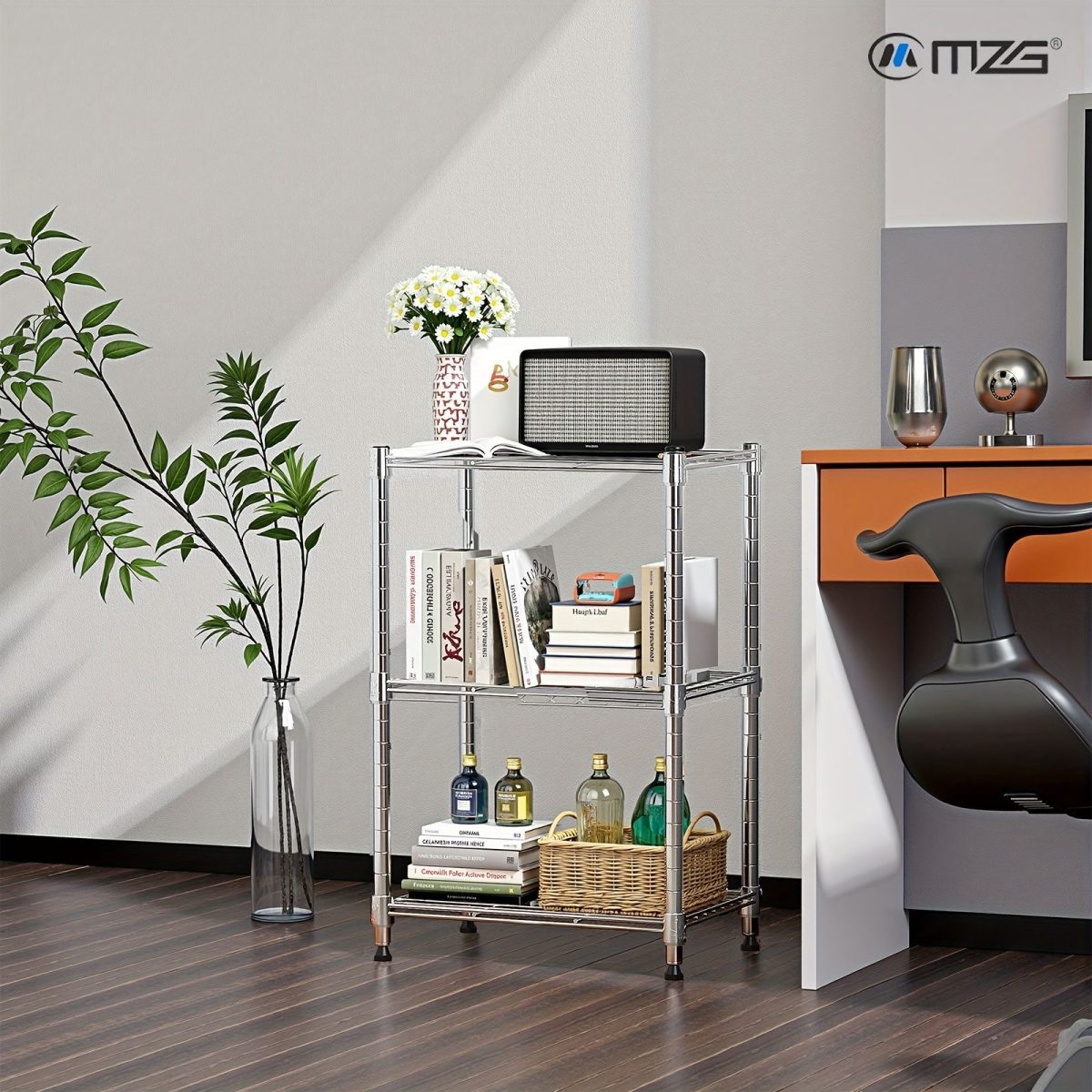 450 lbs Wire Storage Shelving 3-Tier Utility Shelving Unit Steel Organizer Wire Rack for Home,Kitchen,Office,Chrome(11.8" D x 17.7" W x 26.3" H) - Image 6