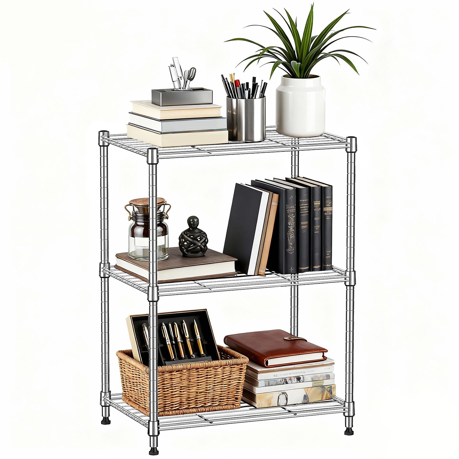 d01027hx0m7.jpg 450 lbs Wire Storage Shelving 3-Tier Utility Shelving Unit Steel Organizer Wire Rack for Home,Kitchen,Office,Chrome(11.8" D x 17.7" W x 26.3" H) - Image 1