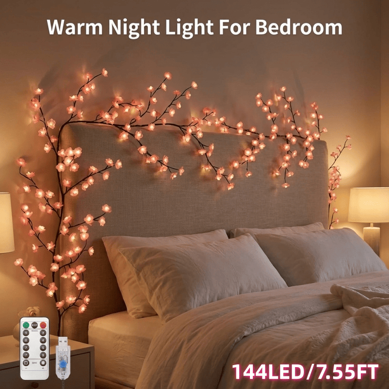 d01027hy4hu.png LED Tree Branch Lights for Wall, Cherry Blossom Lights Vine Lights with Remote and 8 Lighting Modes Cherry Blossom Garland Willow Vine for Bedroom Indoor Wall Christmas Decor - Image 1