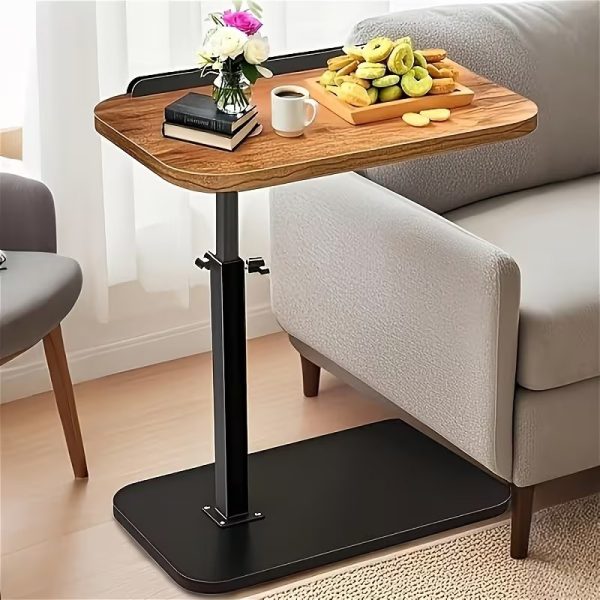 360 Degree Rotating C Shaped Side Table, Adjustable Height Sofa Tray Table for Couch Bed, Mobile Laptop Desk TV Tray with Heavy Duty Metal Base for Living Room Dorm